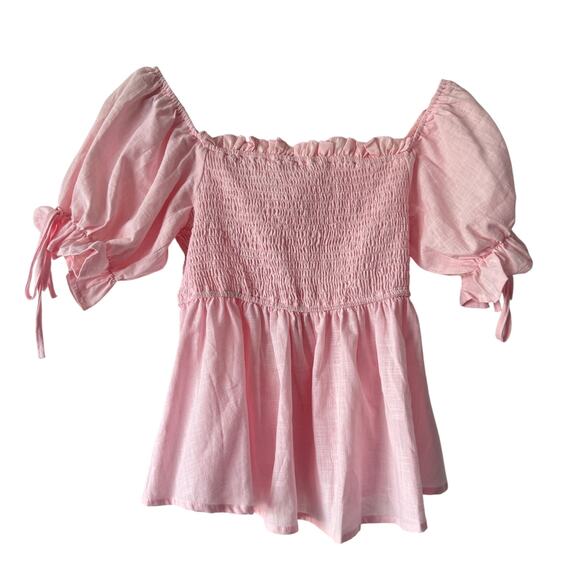 Pink Diamond Shirt Womens 8 Pink‎ Puff Sleeve Milkmaid Linen Peasant Cottagecore - Picture 1 of 8